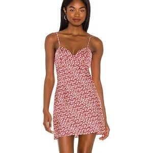 Free People On Our Radar Cherry Red Floral Print Slip Mini Dress Size L New